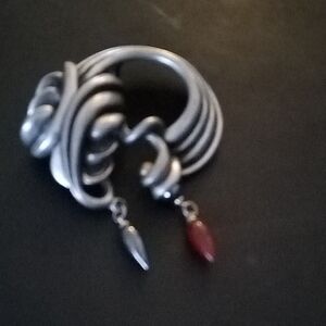 Fahrenheit Silver Multi-Band Brooch with Red Accent